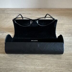 Prada Eyeglass Frame VPR54R Black Gray Womens Made in‎ Italy Semi Rimless Oval